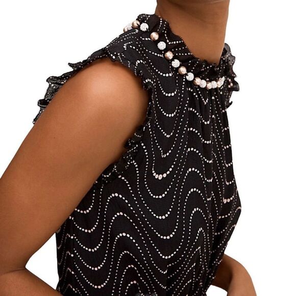 NWOT Kate Spade New York Wavy Dot Silk Dress Black Lined Midi Sleeveless Women 2 - Picture 2 of 10